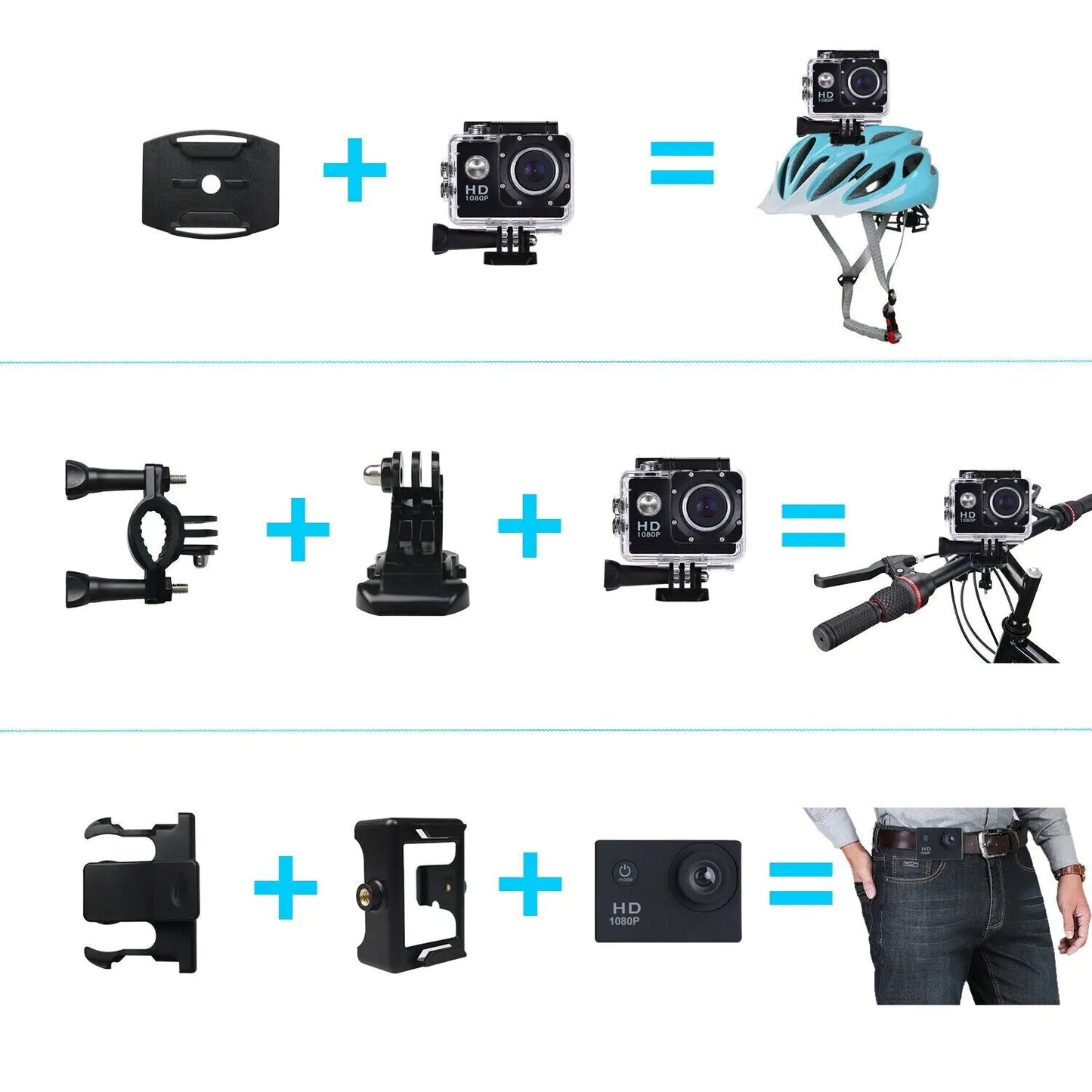 Cámara Deportiva Impermeabilizada 4K de 20 MP Grabadora de Vídeo HD 1080P con Ángulo de Visión de 170°