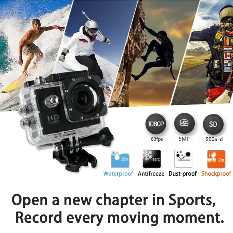 Cámara Deportiva Impermeabilizada 4K de 20 MP Grabadora de Vídeo HD 1080P con Ángulo de Visión de 170°