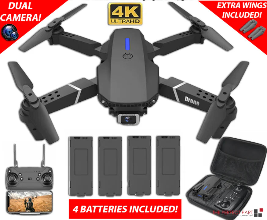 Dron RC Nuevo 2023 con Doble Cámara HD 4K WiFi FPV Plegable Cuadricóptero +4 Baterías