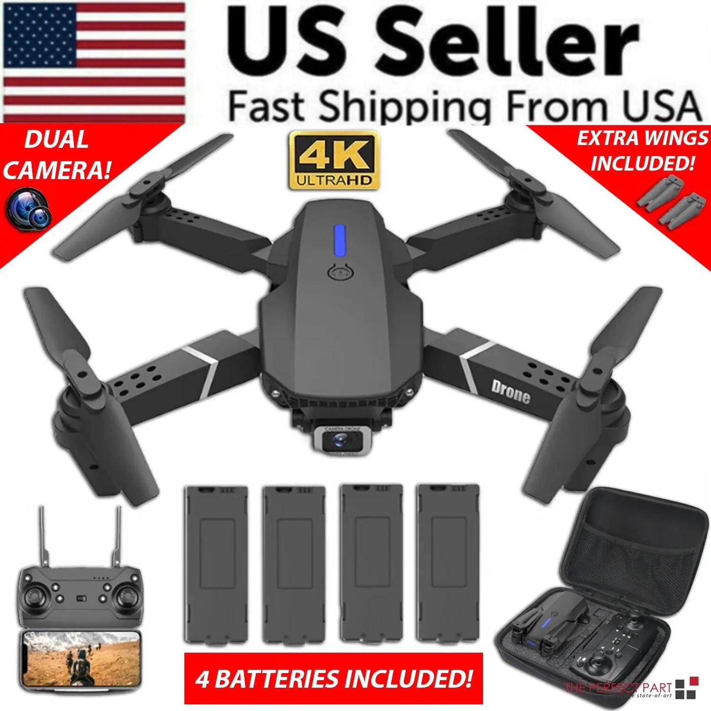 Dron RC Nuevo 2023 con Doble Cámara HD 4K WiFi FPV Plegable Cuadricóptero +4 Baterías