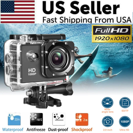 Cámara Deportiva Impermeabilizada 4K de 20 MP Grabadora de Vídeo HD 1080P con Ángulo de Visión de 170°