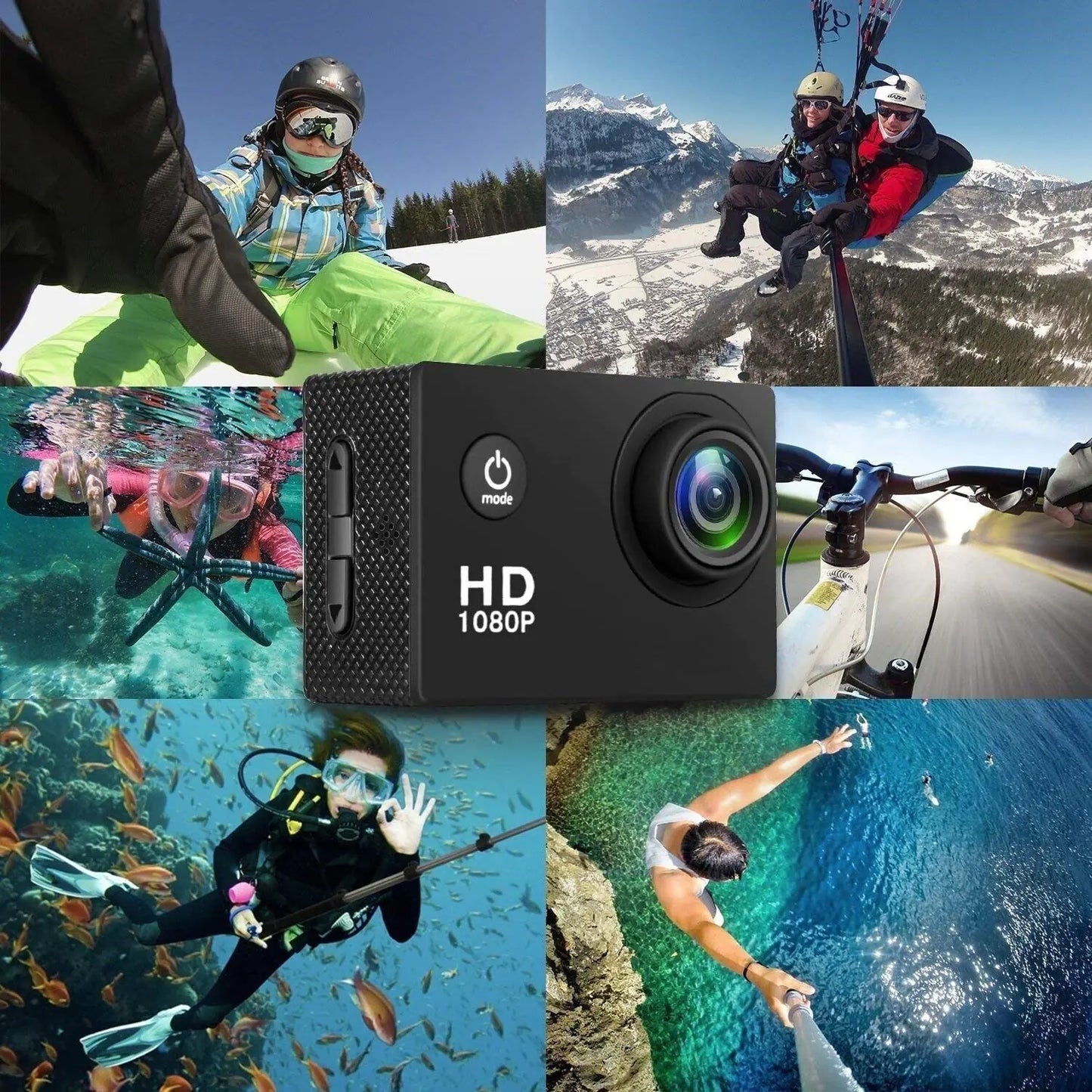 Cámara Deportiva Impermeabilizada 4K de 20 MP Grabadora de Vídeo HD 1080P con Ángulo de Visión de 170°